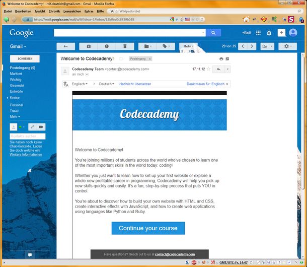 Anzeige einer Nachricht mit Google Mail Gmail