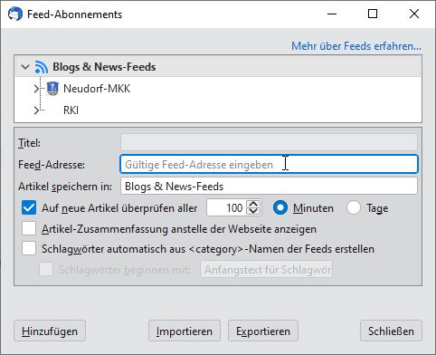 RSS-Feed konfigurieren RSS-Feed konfigurieren