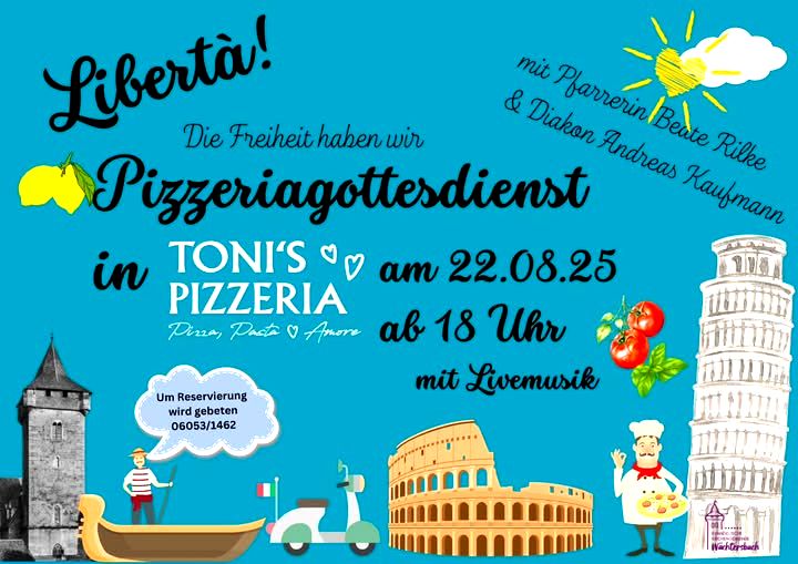 Plakat zum Pizzagottesdienst am 22.08.2025