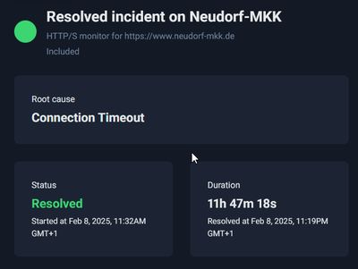 Meldung über beendete Störung Meldung über beendete Störung