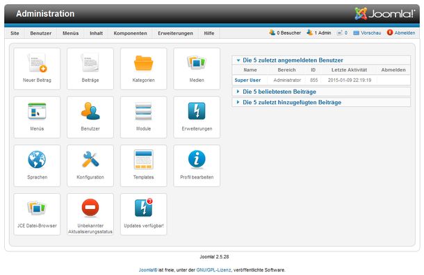 Administrationsoberfläche Joomla 2.5.28 Administration 2.5.28