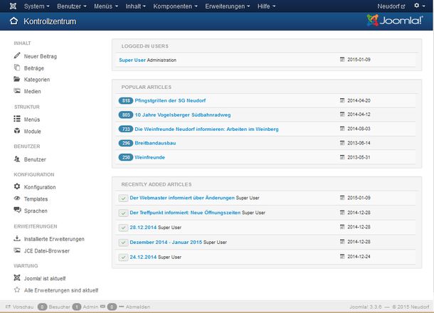 Administrationsoberfläche Joomla 3.3.6 Administration 3.3.6