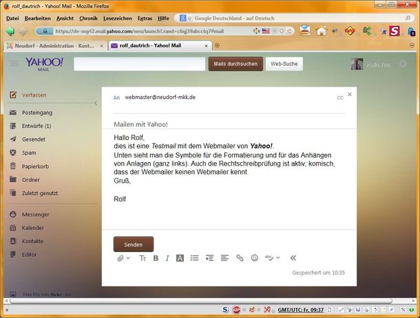 Erstellen einer Nachricht mit dem Webmailer von Yahoo! Webmailer von Yahoo