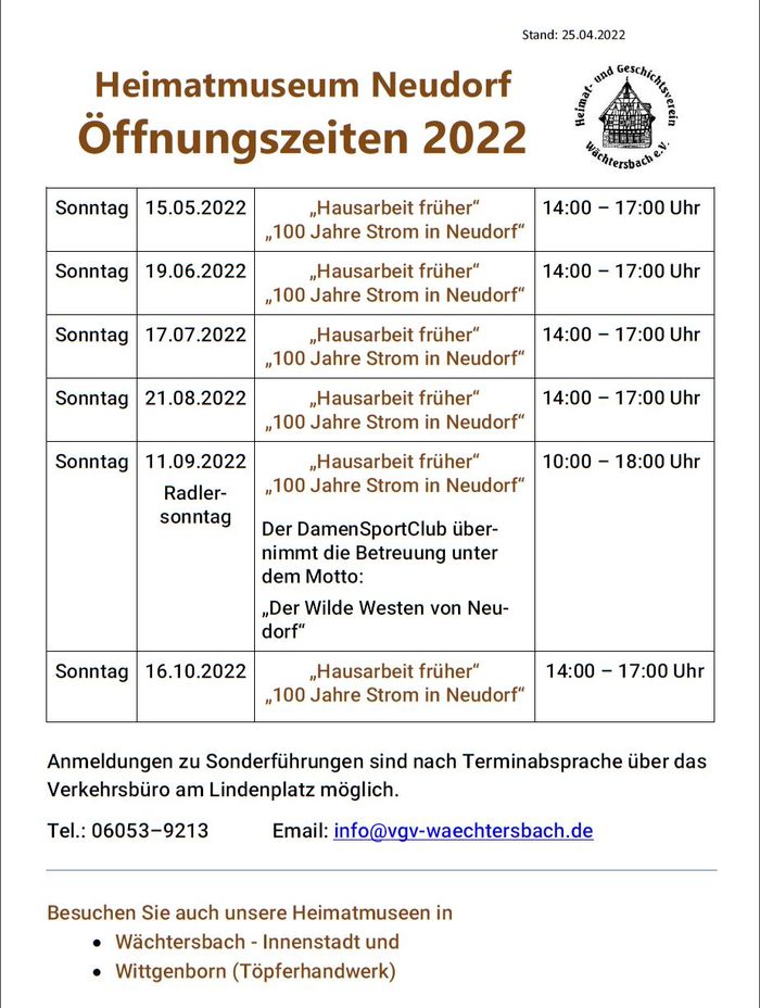 Heimatmuseum Neudorf: Öffnungszeiten 2022 Heimatmuseum Neudorf: Öffnungszeiten 2022