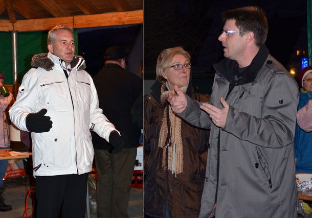 Andreas Weiher (links) und Oliver Peetz bei ihren Ansprachen Einweihung Dorfplatz